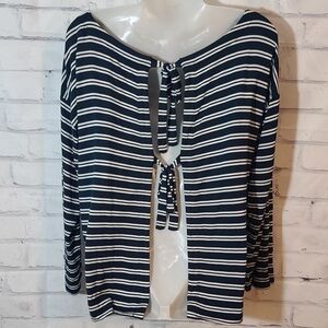 LOFT Navy Striped Lounge Shirt Tie Open Back Med